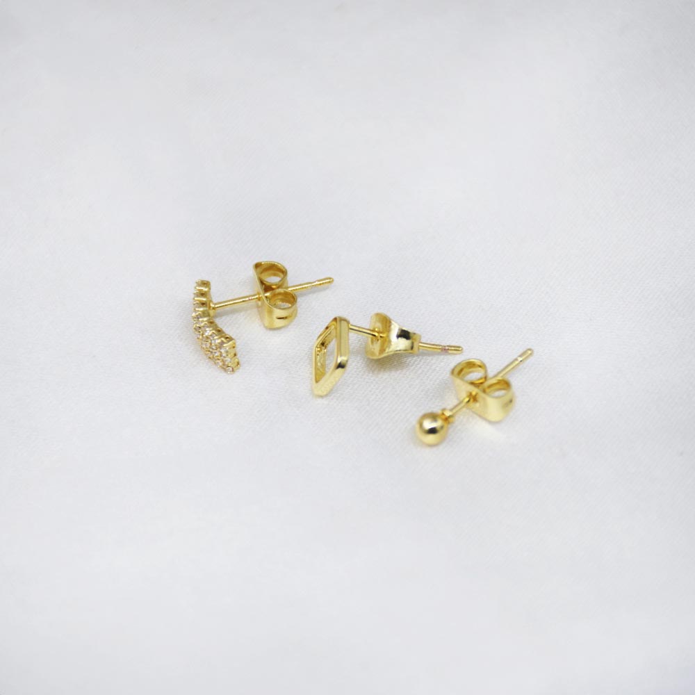 Trio Luxe Gold Stud Set