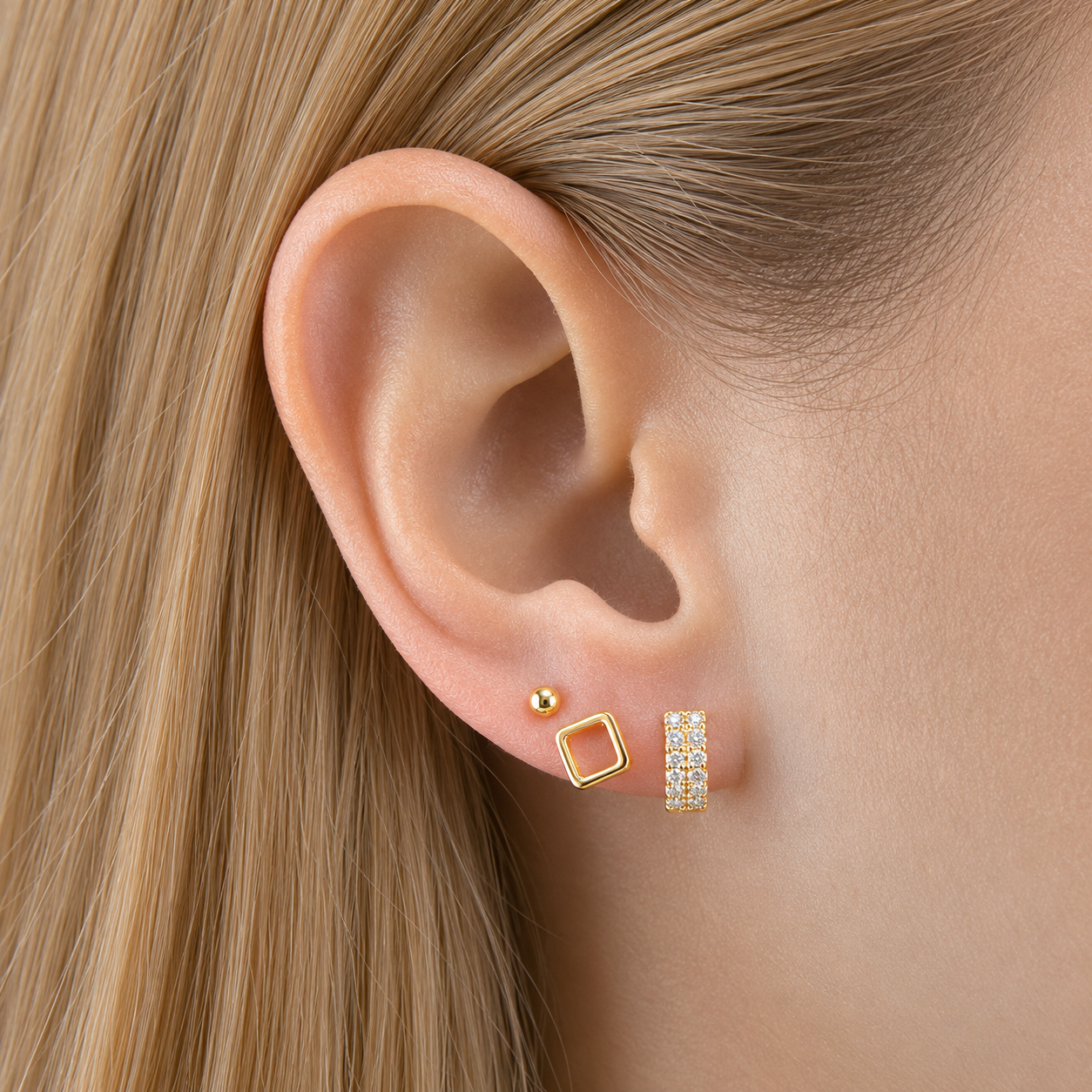 Trio Luxe Gold Stud Set