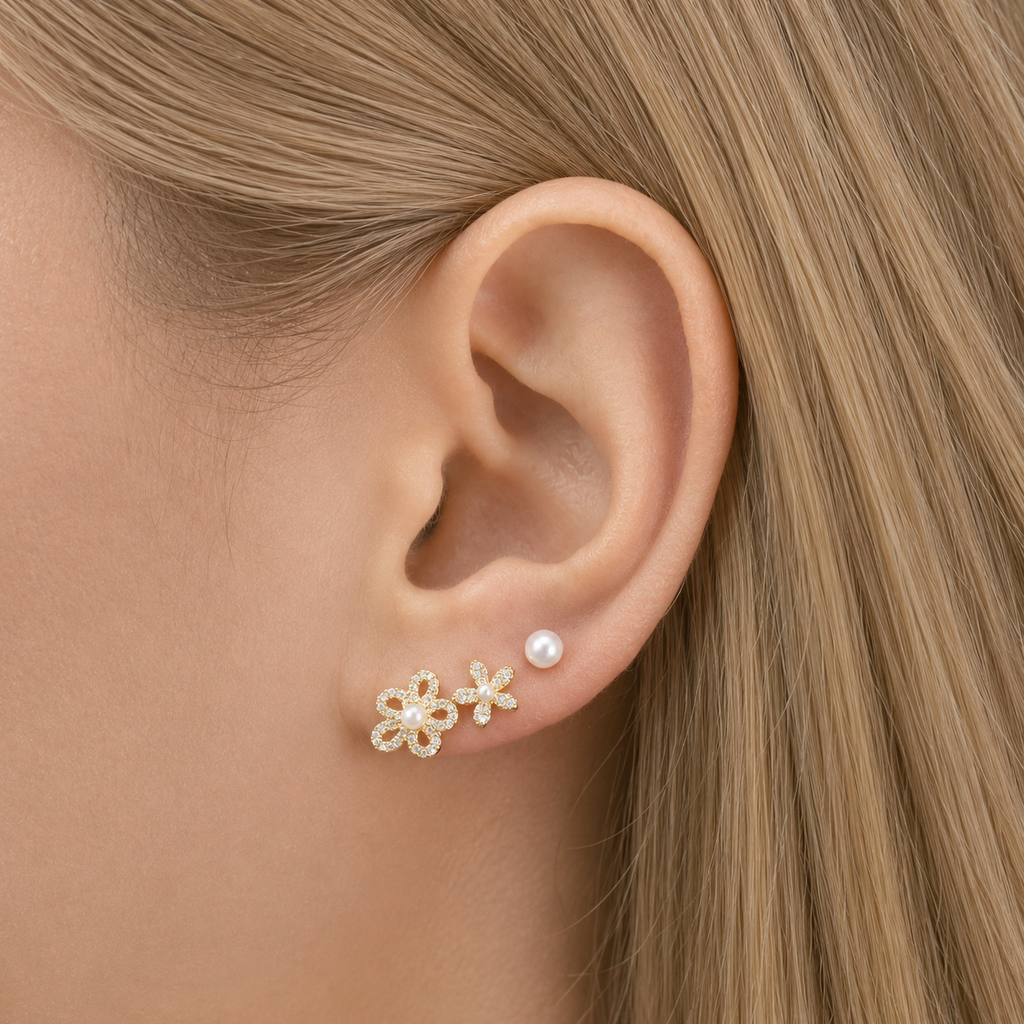 Trio Pearl Bloom Stud Set