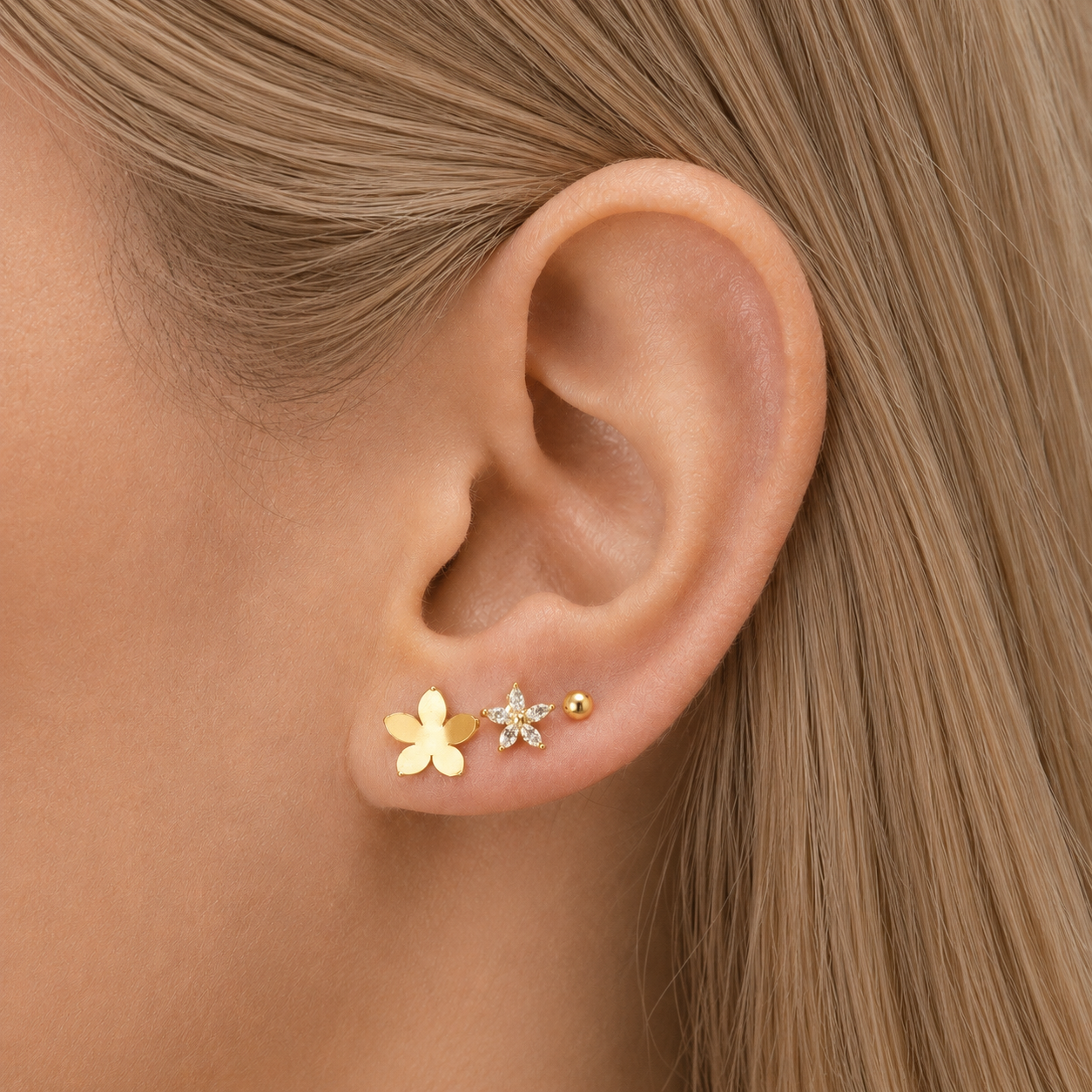 Trio Sparkle Bloom Stud Set